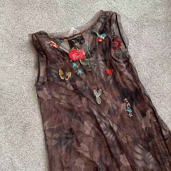 NWT $395 JOHNNY WAS BIYA Nyah Embroidered Mesh Maxi Tank Dress Size S - Picture 7 of 14